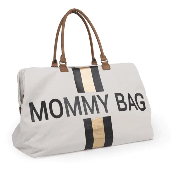 CHILDHOME Mommy Bag Groot Canvas Grey Stripes Black / Gold - Image 2