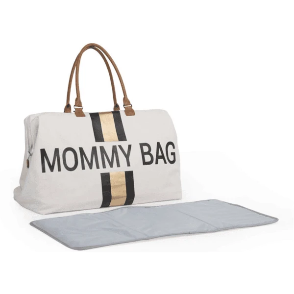 CHILDHOME Mommy Bag Groot Canvas Grey Stripes Black / Gold - Image 3